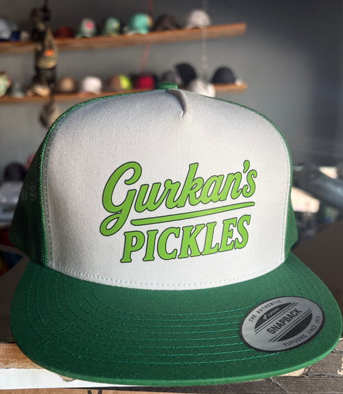Green and white hat